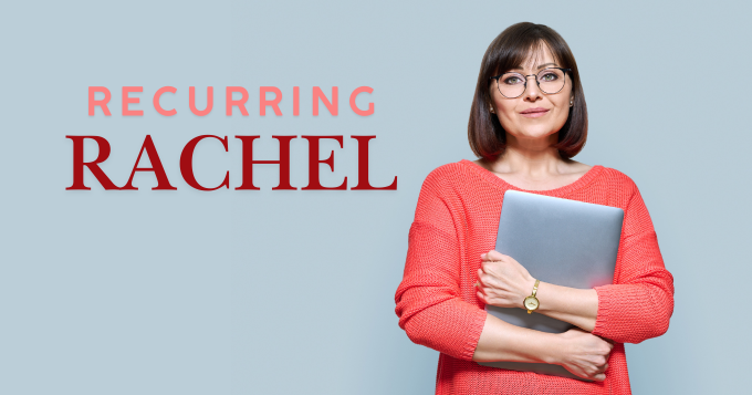 A woman hugging her laptop with the label 